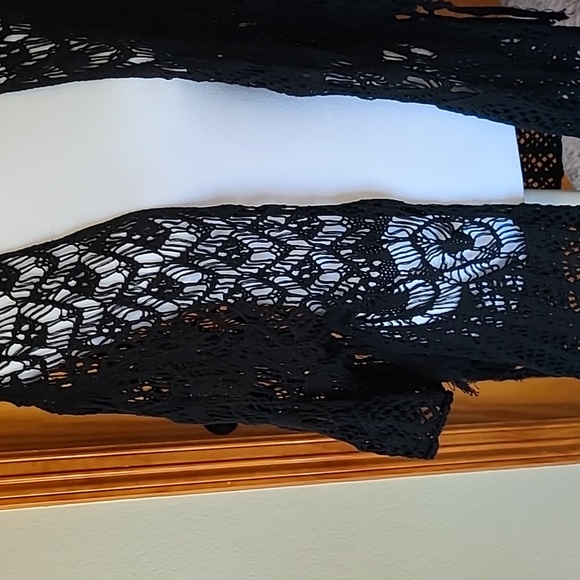 **HOST PICK** CHARMING CHARLIE CROCHET BLACK OPEN CARDIGAN SIZE L - Picture 2 of 6